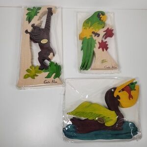 Handmade Wooden Jigsaw Puzzle Monkey, Parrot, Pelican - Kids Learning Toys
